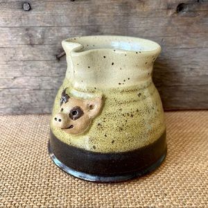 Stoneware•Small Pitcher/Creamer•Dimensional Pig on Front•Artisan Handcrafted